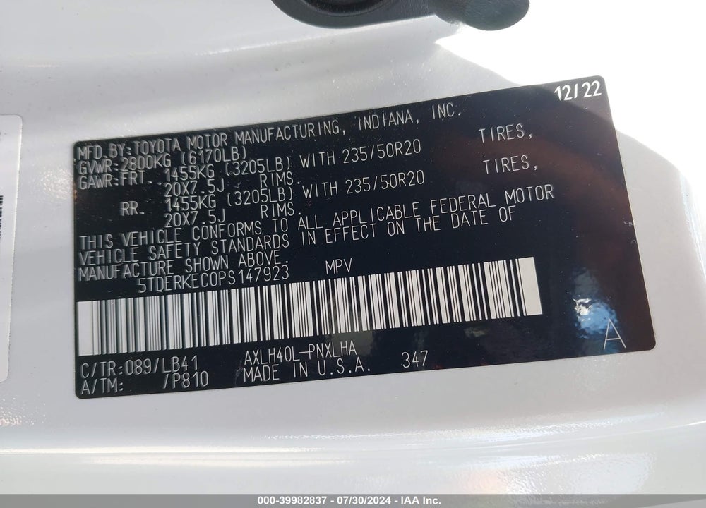 2023 TOYOTA SIENNA PLATINUM VIN: 5TDERKEC0PS147923