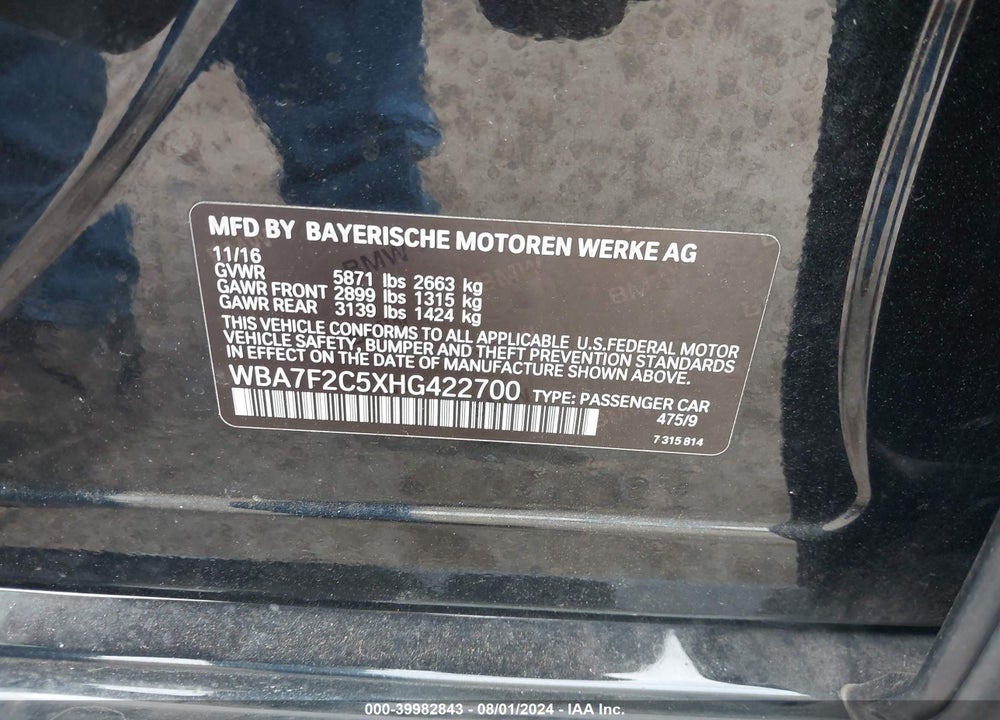 2017 BMW ALPINA B7 XDRIVE VIN: WBA7F2C5XHG422700
