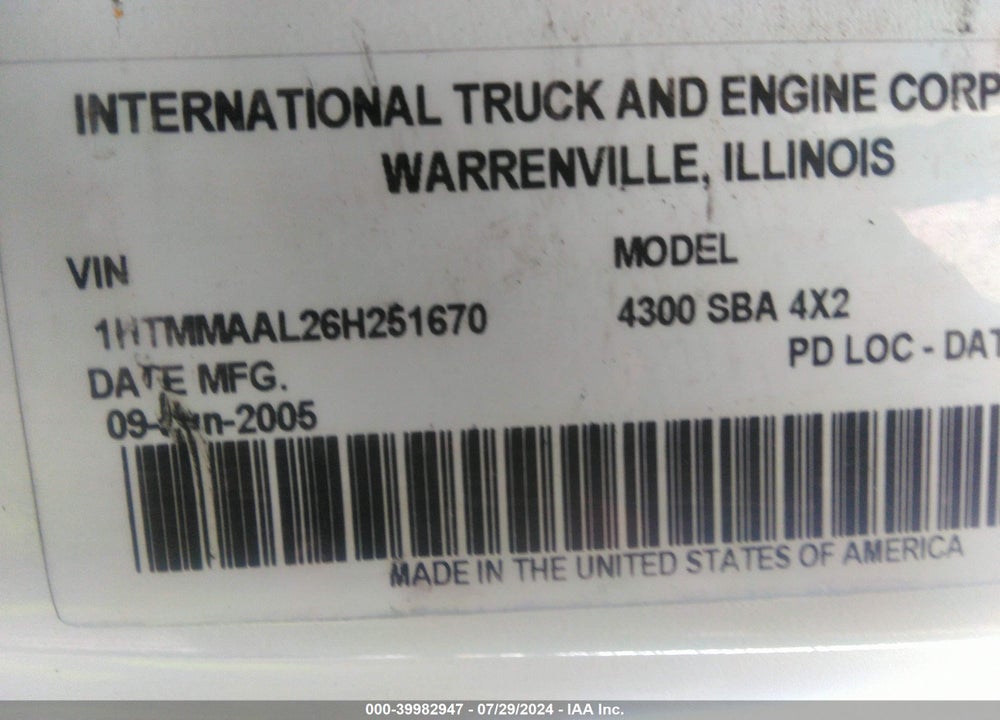 2006 INTERNATIONAL 4000 4300 VIN: 1HTMMAAL26H251670