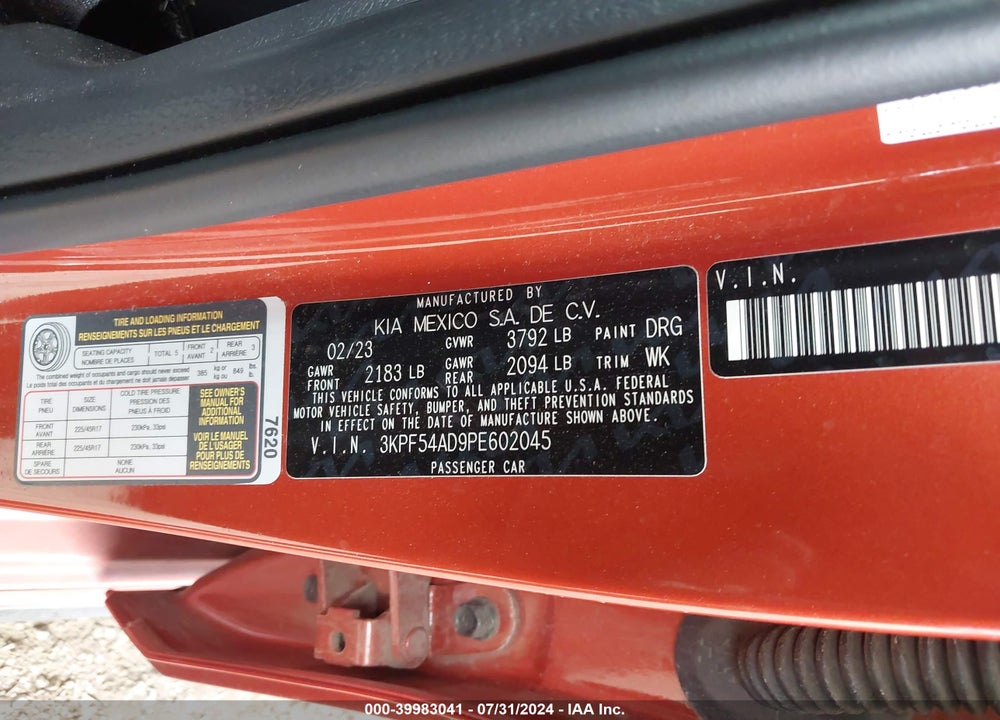 2023 KIA FORTE GT LINE VIN: 3KPF54AD9PE602045