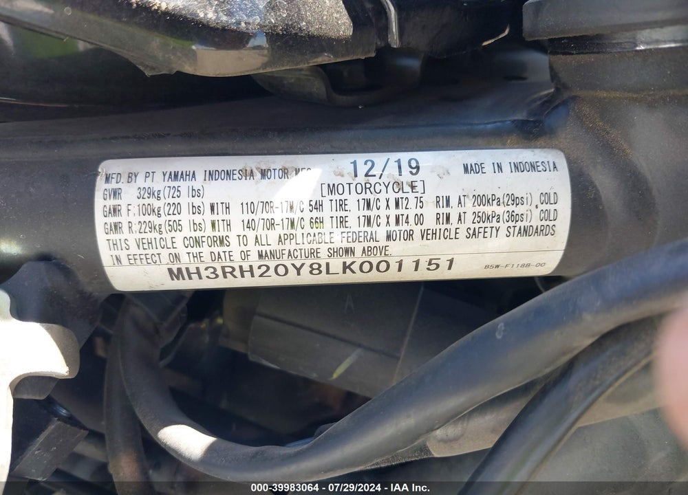 2020 YAMAHA MT-03 VIN: MH3RH20Y8LK001151