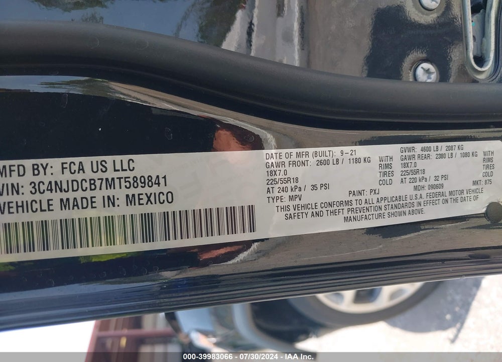 2021 JEEP COMPASS LIMITED 4X4 VIN: 3C4NJDCB7MT589841