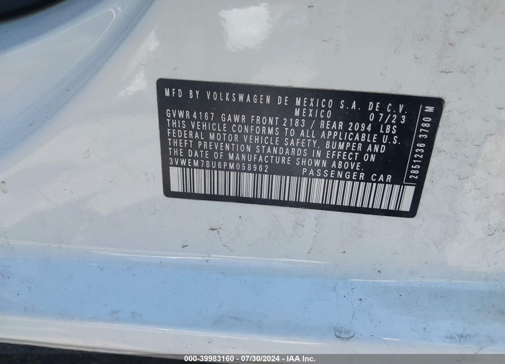 2023 VOLKSWAGEN JETTA 1.5T SE VIN: 3VWEM7BU6PM058962
