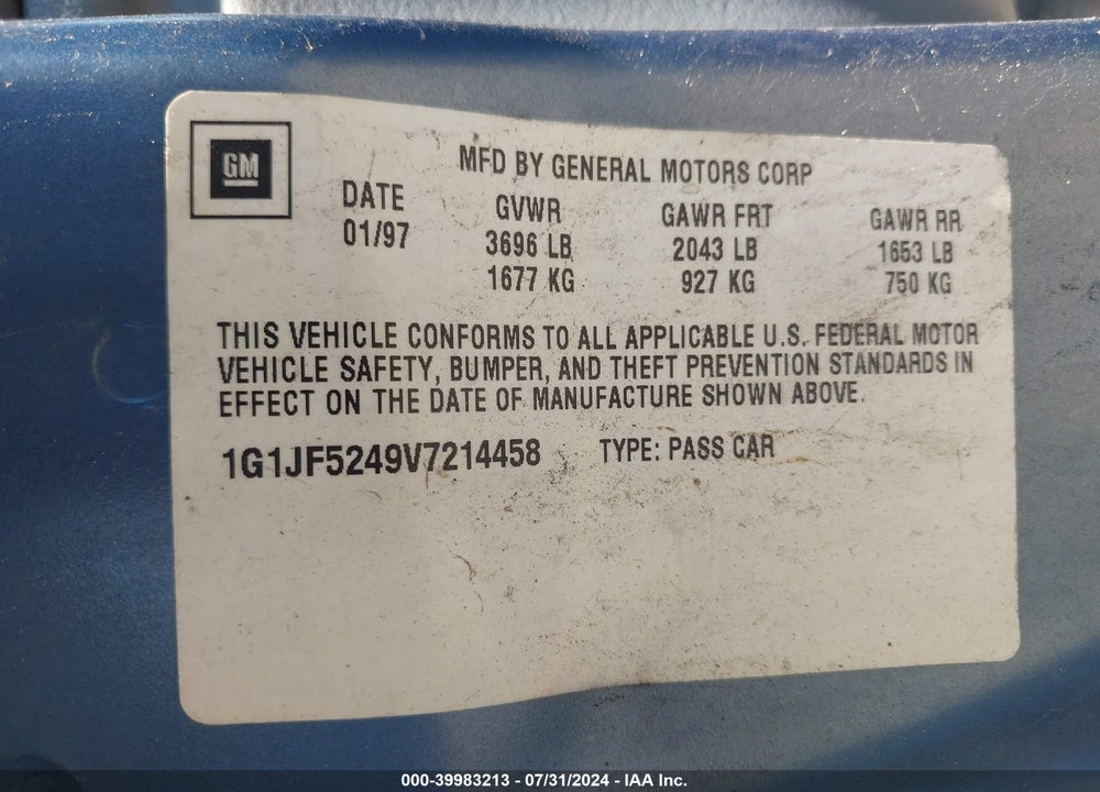 1997 CHEVROLET CAVALIER LS VIN: 1G1JF5249V7214458