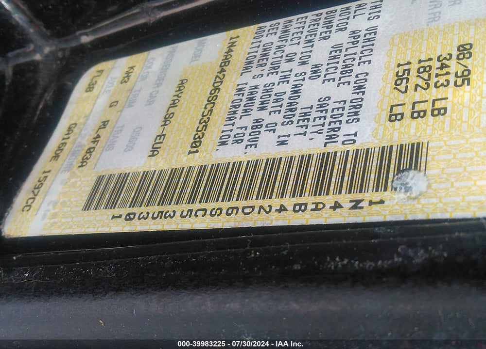 1995 NISSAN 200SX VIN: 1N4AB42D6SC535301