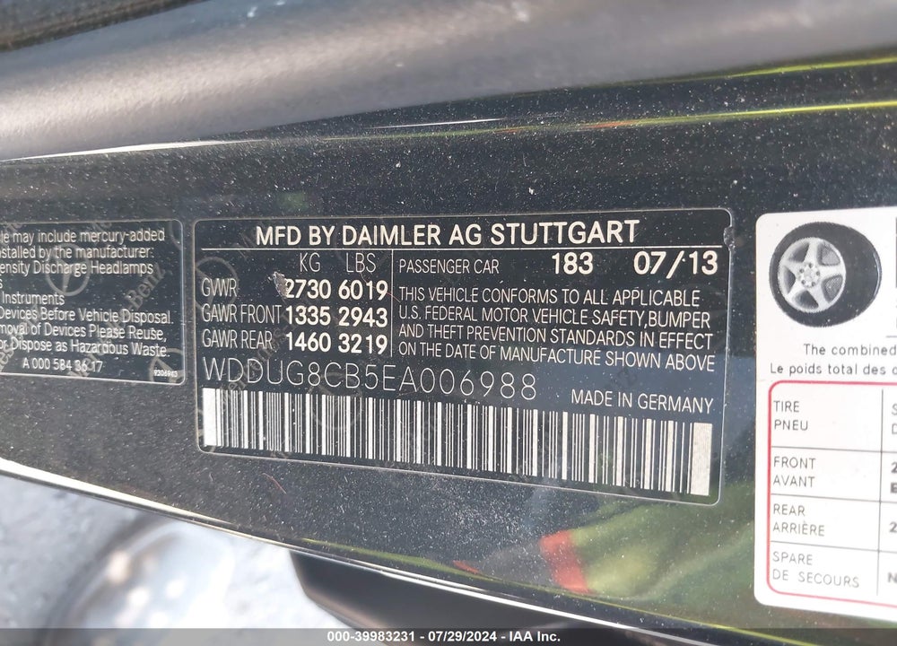 2014 MERCEDES-BENZ S 550 VIN: WDDUG8CB5EA006988