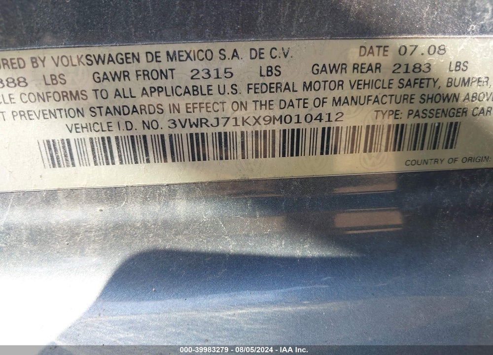 2009 VOLKSWAGEN JETTA WOLFSBURG EDITION VIN: 3VWRJ71KX9M010412