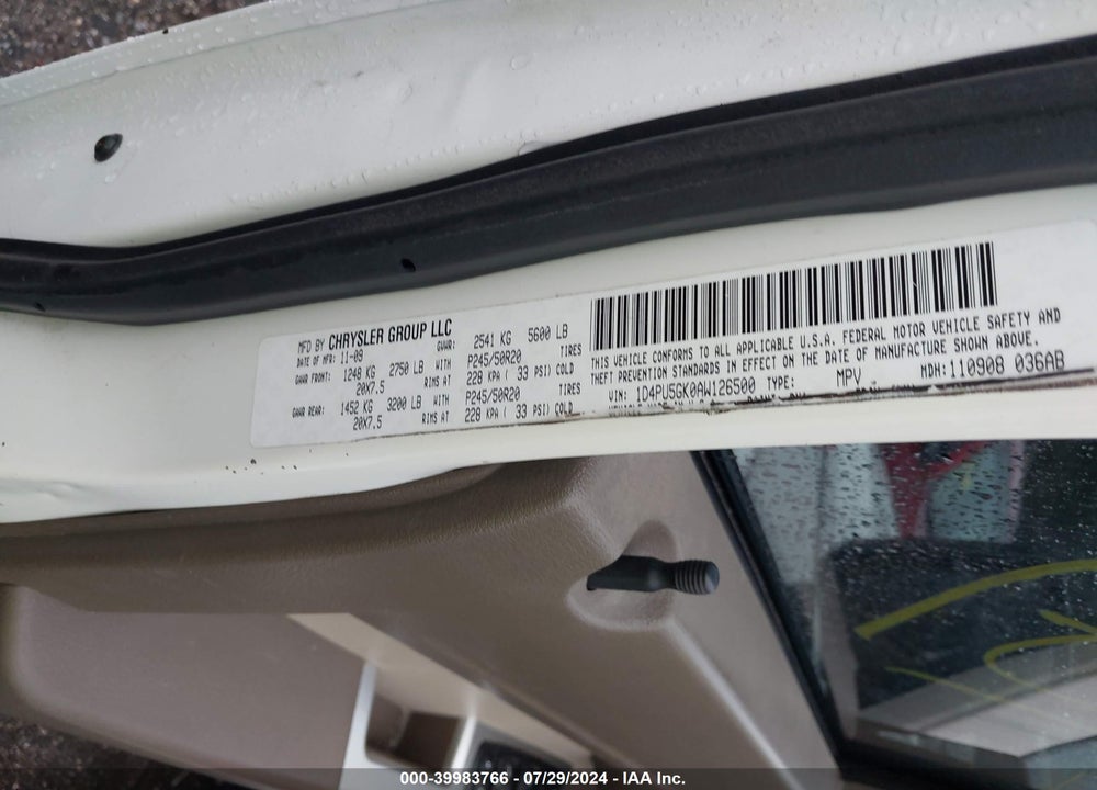 2010 DODGE NITRO VIN: 1D4PU5GK0AW126500
