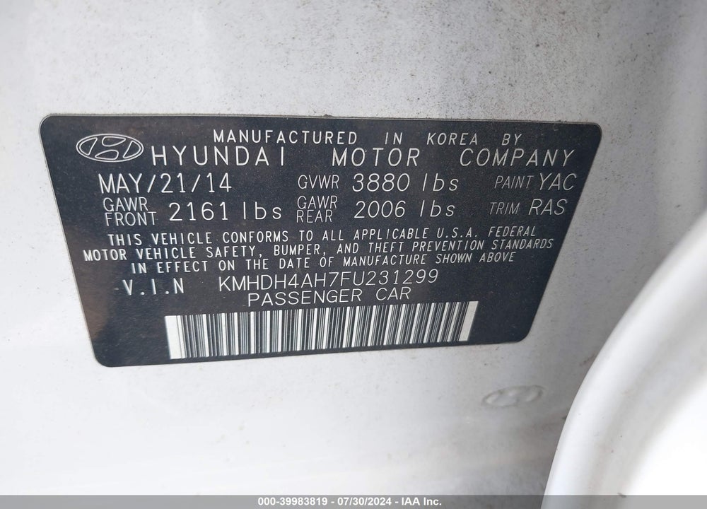 2015 HYUNDAI ELANTRA SPORT VIN: KMHDH4AH7FU231299
