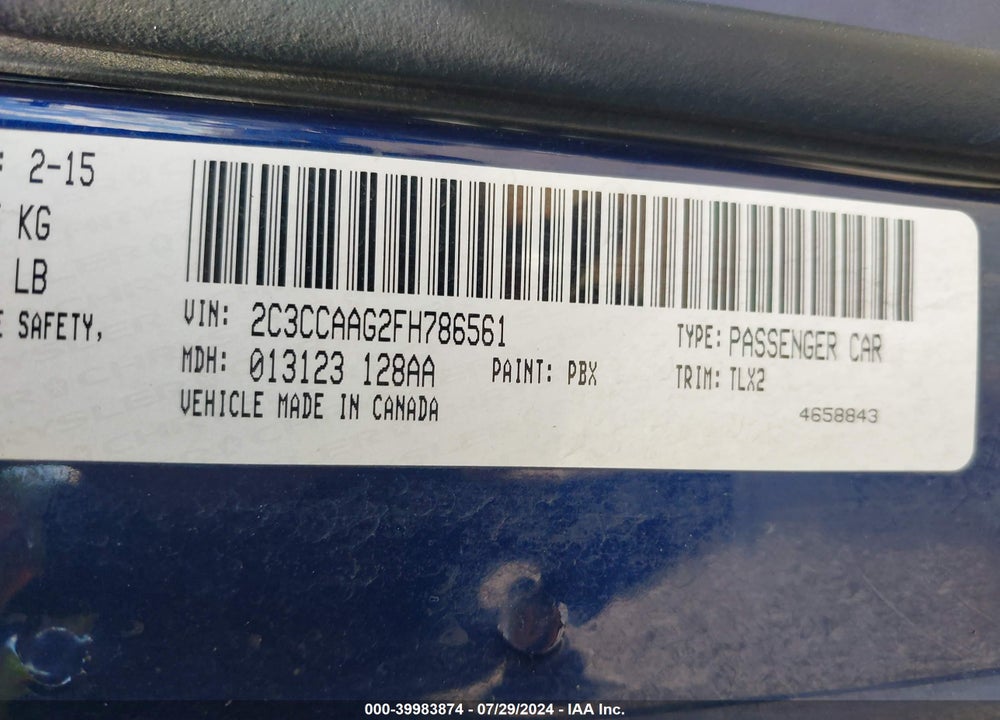 2015 CHRYSLER 300 LIMITED VIN: 2C3CCAAG2FH786561