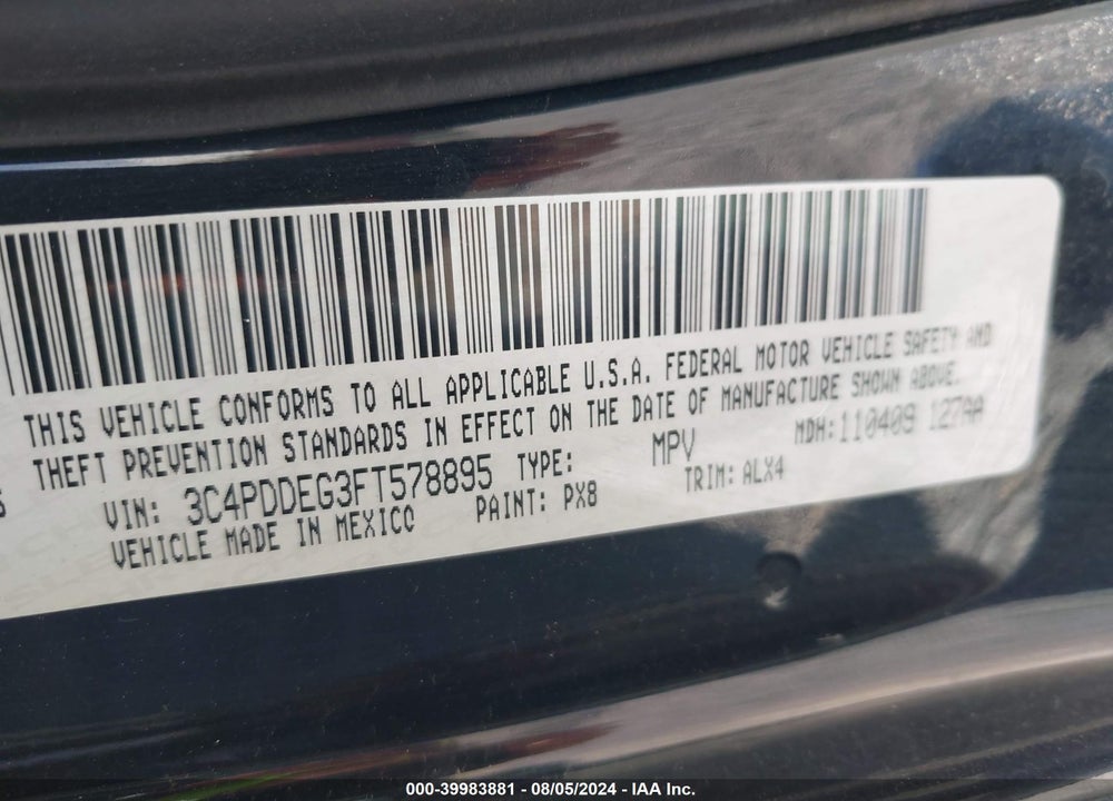 2015 DODGE JOURNEY R/T VIN: 3C4PDDEG3FT578895