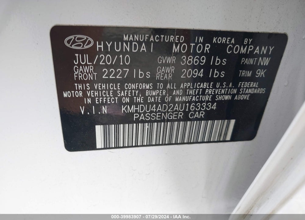 2010 HYUNDAI ELANTRA GLS VIN: KMHDU4AD2AU163334