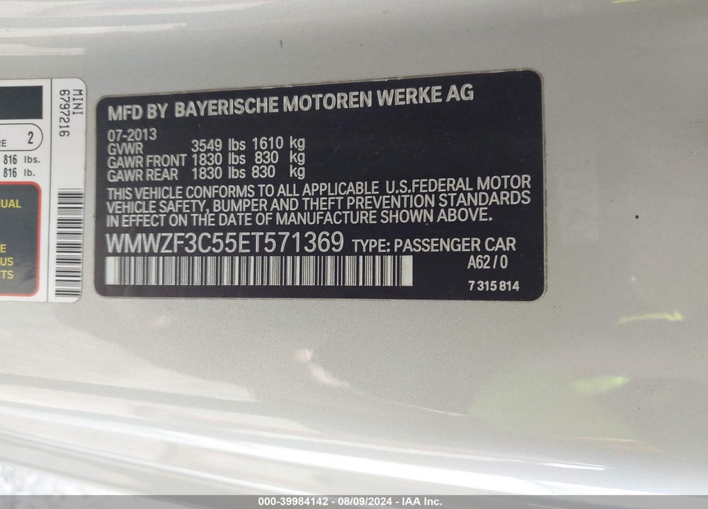 2014 MINI CLUBMAN COOPER VIN: WMWZF3C55ET571369