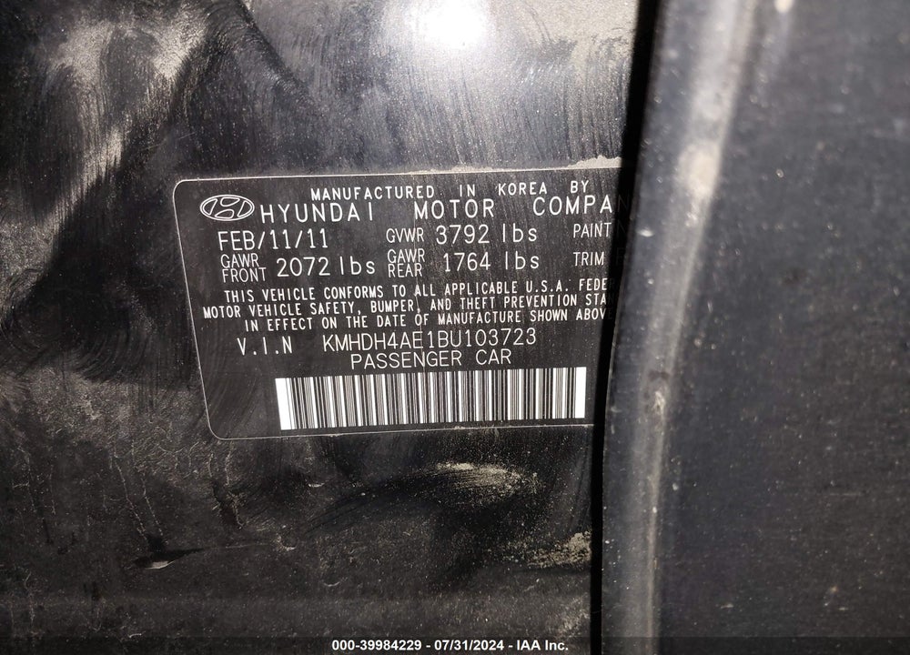 2011 HYUNDAI ELANTRA GLS (ULSAN PLANT) VIN: KMHDH4AE1BU103723