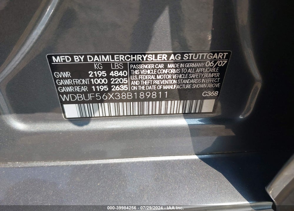 2008 MERCEDES-BENZ E 350 VIN: WDBUF56X38B189811