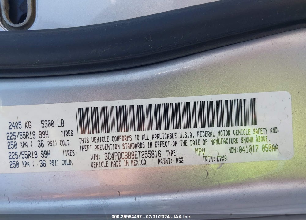 2014 DODGE JOURNEY SXT VIN: 3C4PDCBB8ET255816