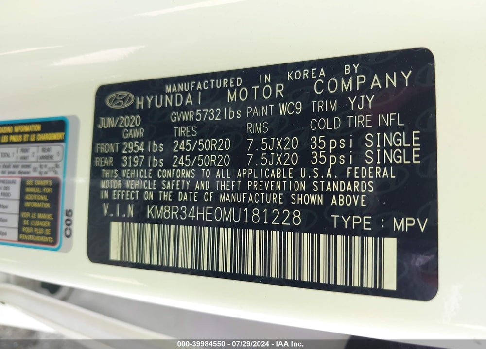 2021 HYUNDAI PALISADE SEL VIN: KM8R34HE0MU181228