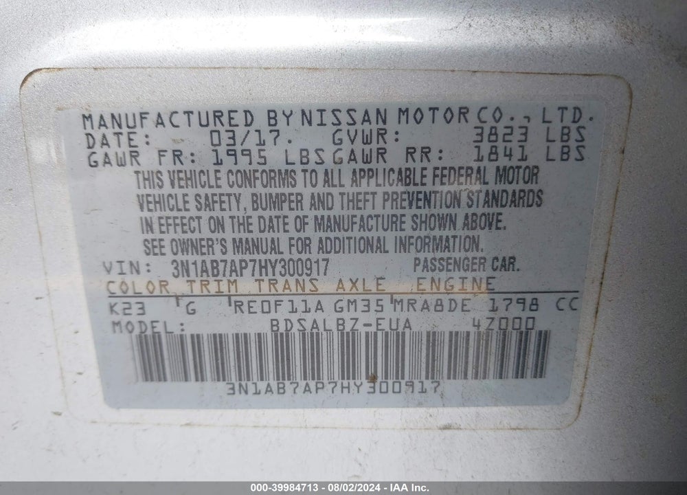 2017 NISSAN SENTRA S VIN: 3N1AB7AP7HY300917