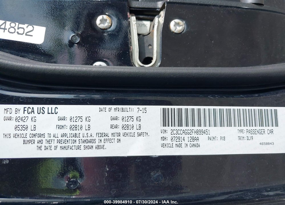 2015 CHRYSLER 300 300S VIN: 2C3CCAGG2FH899451