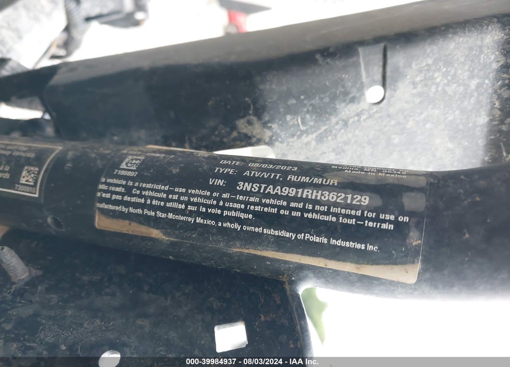 2024 POLARIS RANGER 1000 VIN: 3NSTAA991RH362129
