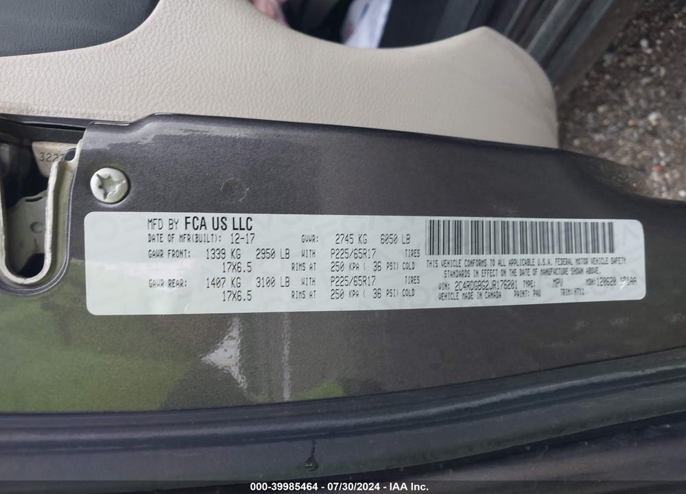2018 DODGE GRAND CARAVAN SE VIN: 2C4RDGBG2JR176201