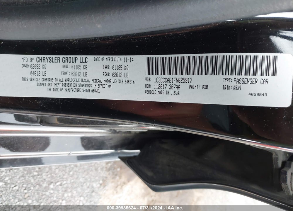2015 CHRYSLER 200 LIMITED VIN: 1C3CCCAB1FN625917
