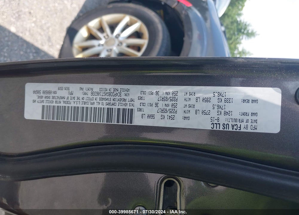 2016 DODGE JOURNEY SXT VIN: 3C4PDDBG0GT106336