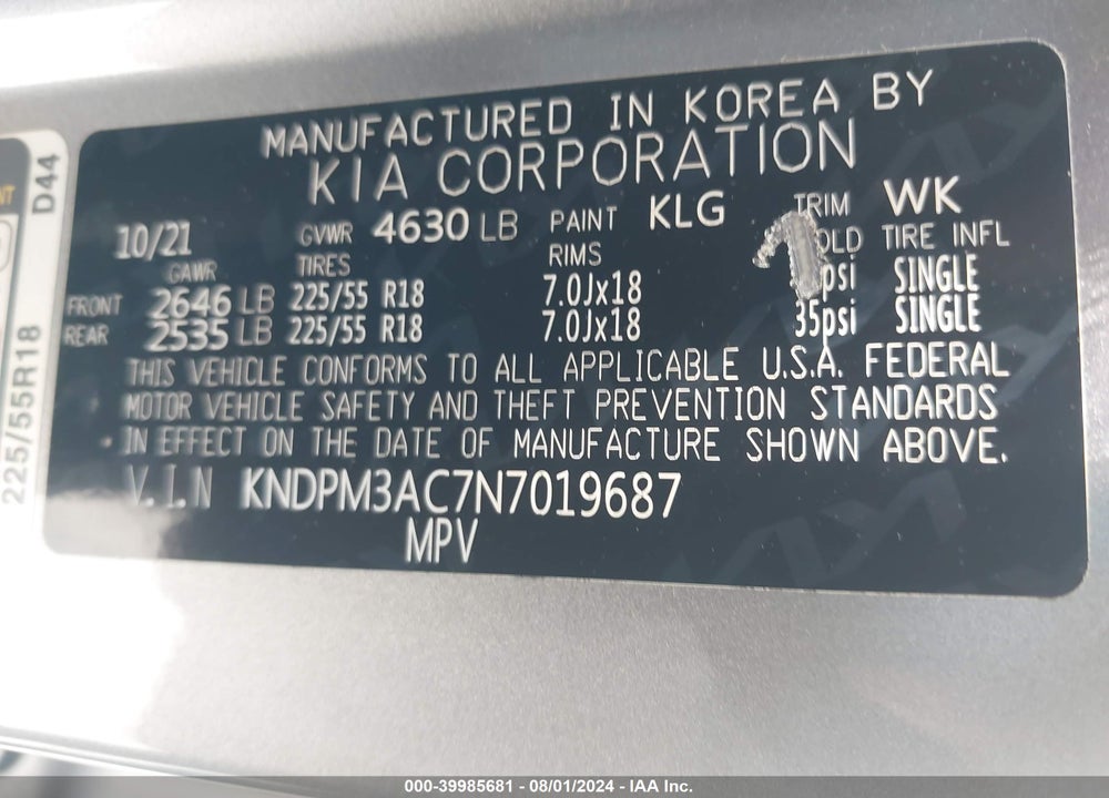 2022 KIA SPORTAGE LX VIN: KNDPM3AC7N7019687