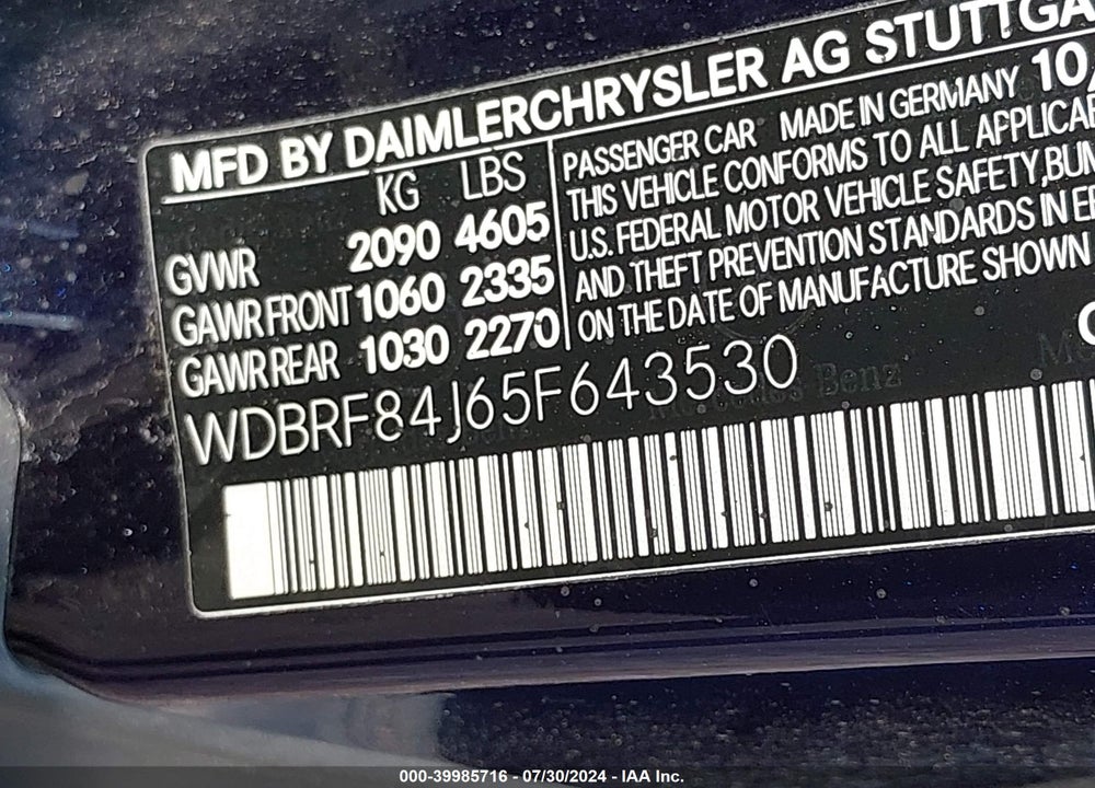 2005 MERCEDES-BENZ C 320 LUXURY 4MATIC VIN: WDBRF84J65F643530