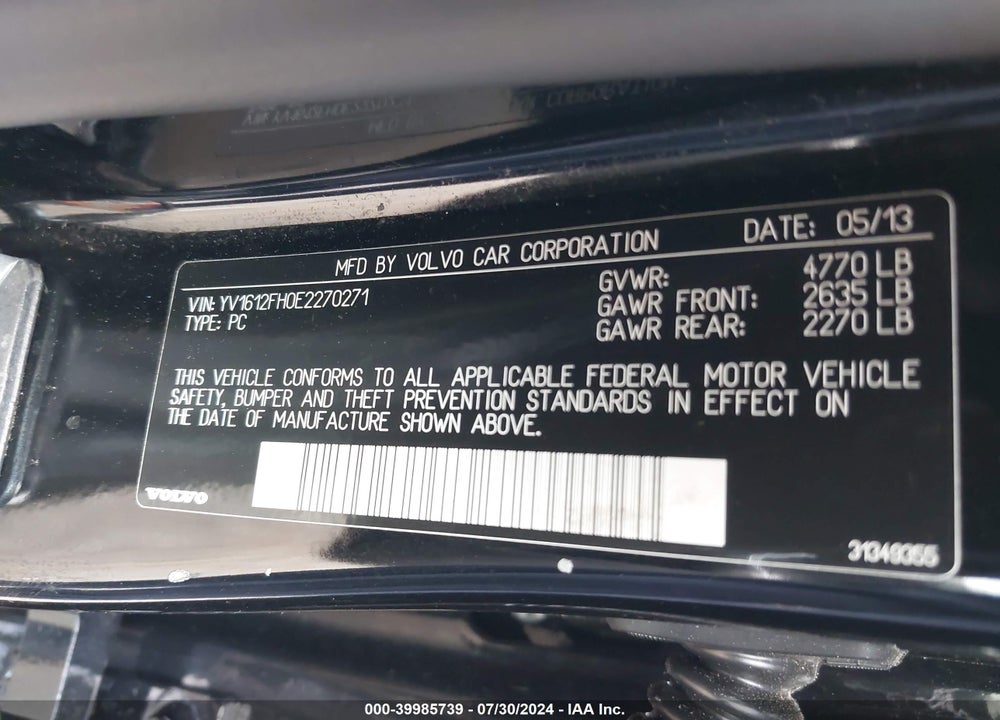 2014 VOLVO S60 T5 VIN: YV1612FH0E2270271