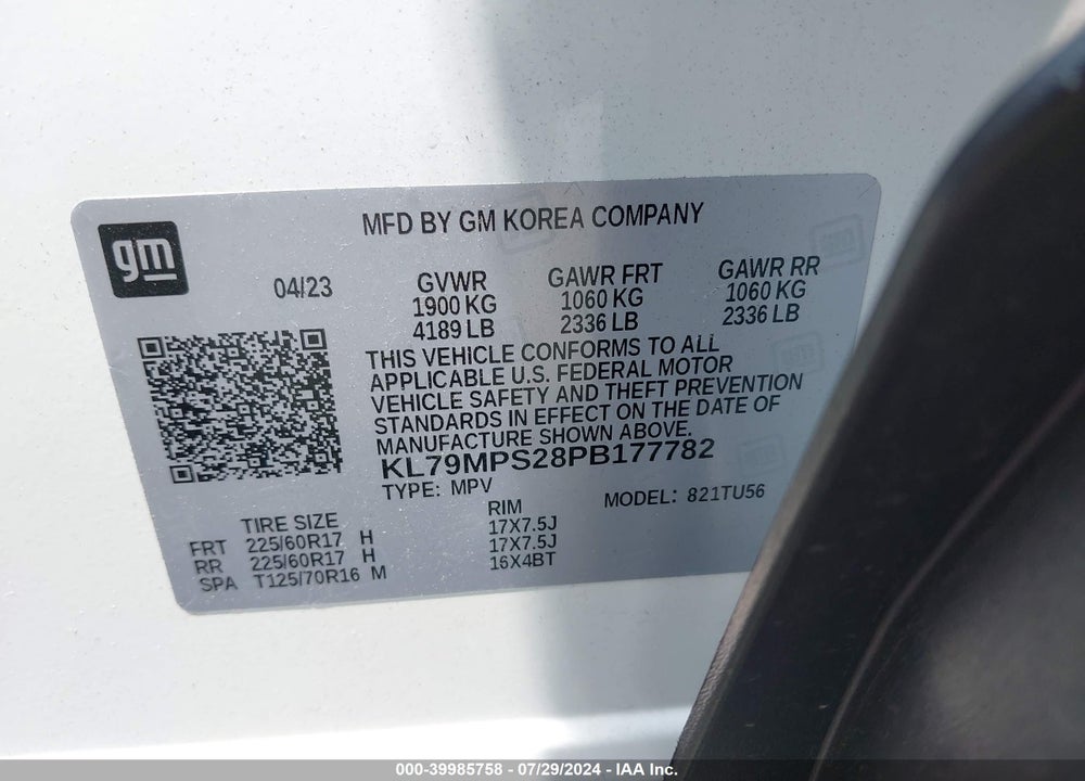 2023 CHEVROLET TRAILBLAZER FWD LT VIN: KL79MPS28PB177782