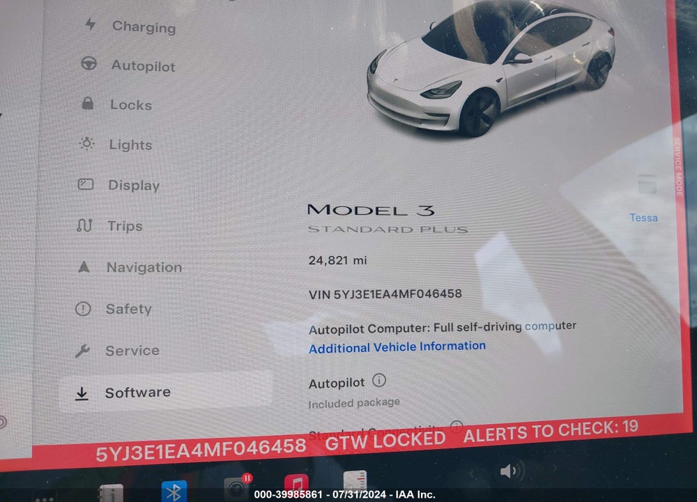 2021 TESLA MODEL 3 STANDARD RANGE PLUS REAR-WHEEL DRIVE VIN: 5YJ3E1EA4MF046458