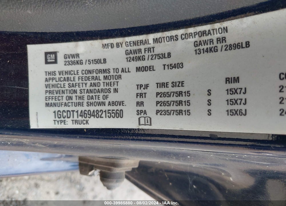 2004 CHEVROLET COLORADO LS VIN: 1GCDT146948215560
