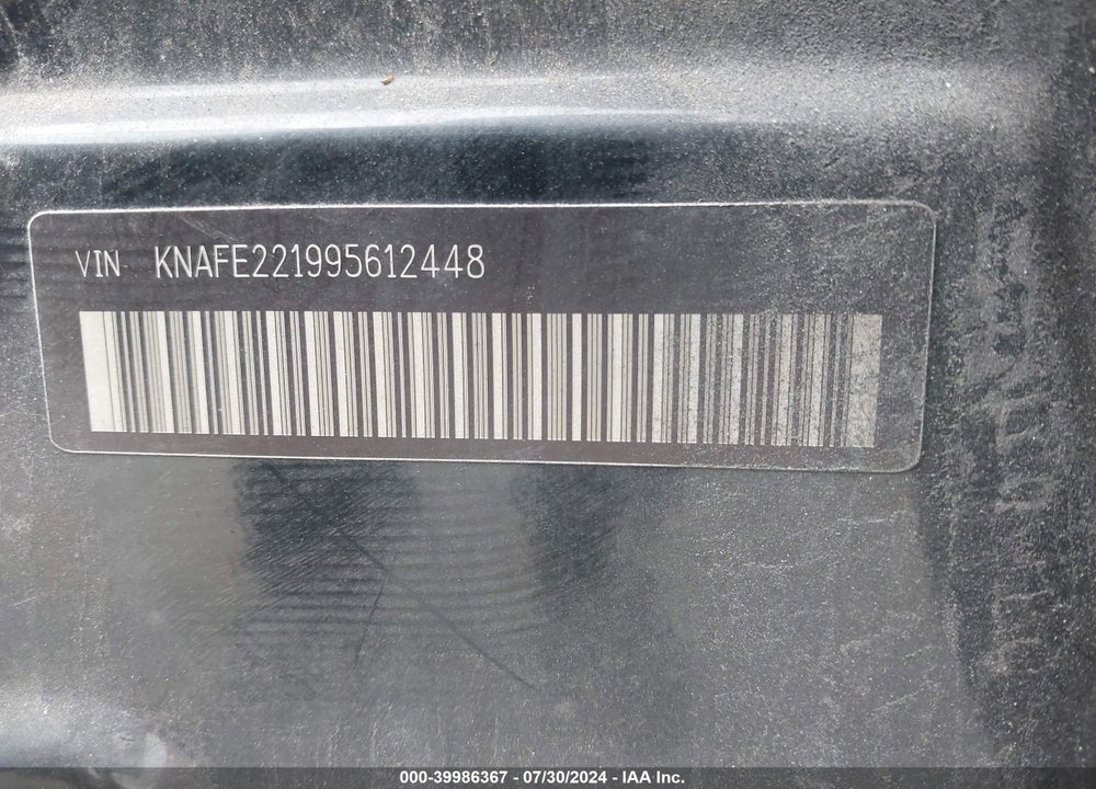 2009 KIA SPECTRA EX VIN: KNAFE221995612448