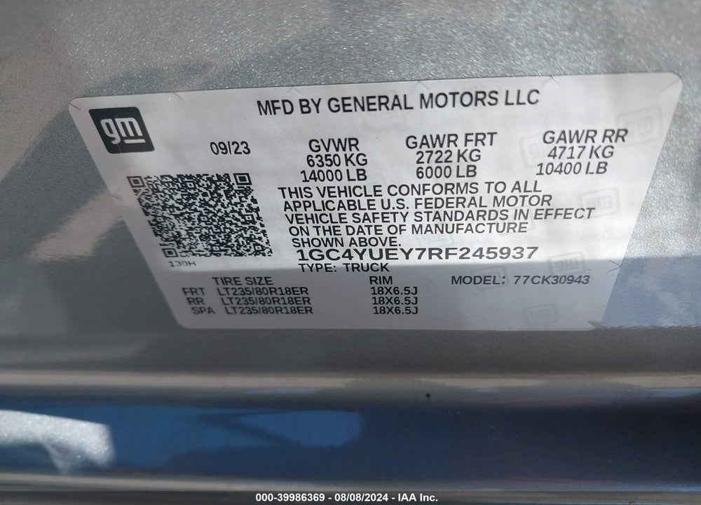2024 CHEVROLET SILVERADO 3500HD LTZ VIN: 1GC4YUEY7RF245937
