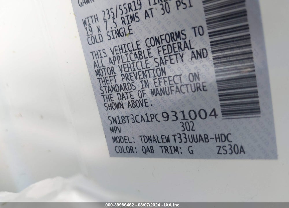 2023 NISSAN ROGUE SL FWD VIN: 5N1BT3CA1PC931004