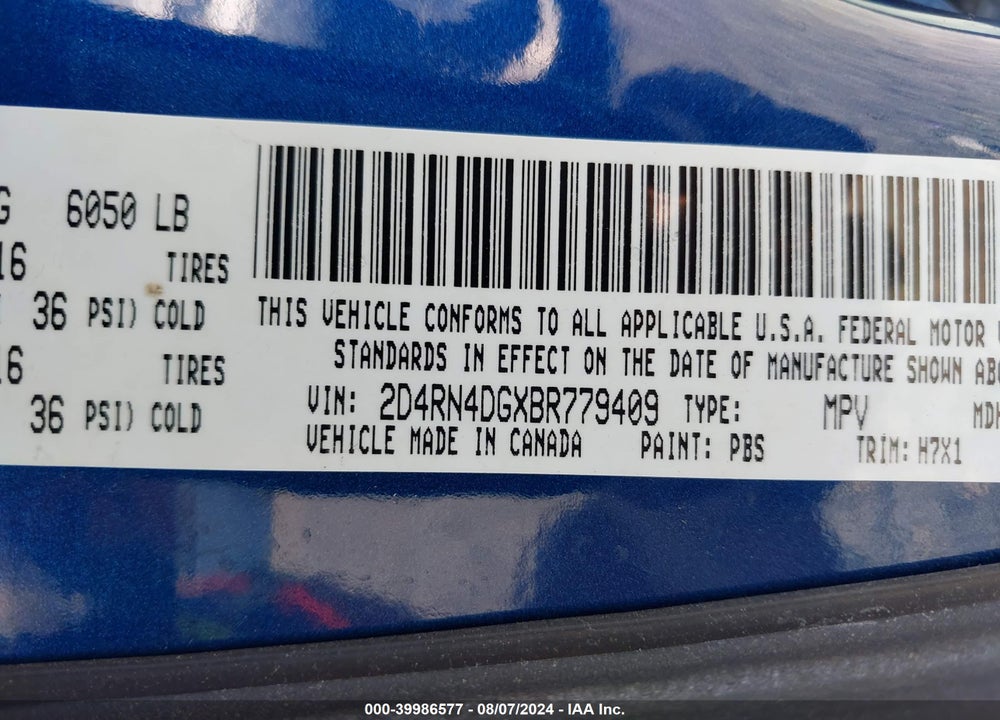 2011 DODGE GRAND CARAVAN EXPRESS VIN: 2D4RN4DGXBR779409