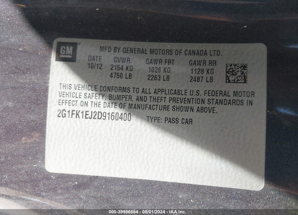 2013 CHEVROLET CAMARO 2SS VIN: 2G1FK1EJ2D9160400