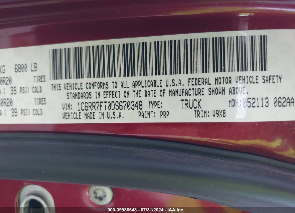2013 RAM 1500 EXPRESS VIN: 1C6RR7FT0DS670348