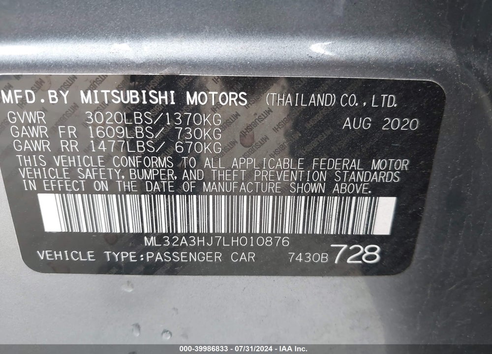 2020 MITSUBISHI MIRAGE ES/SE VIN: ML32A3HJ7LH010876