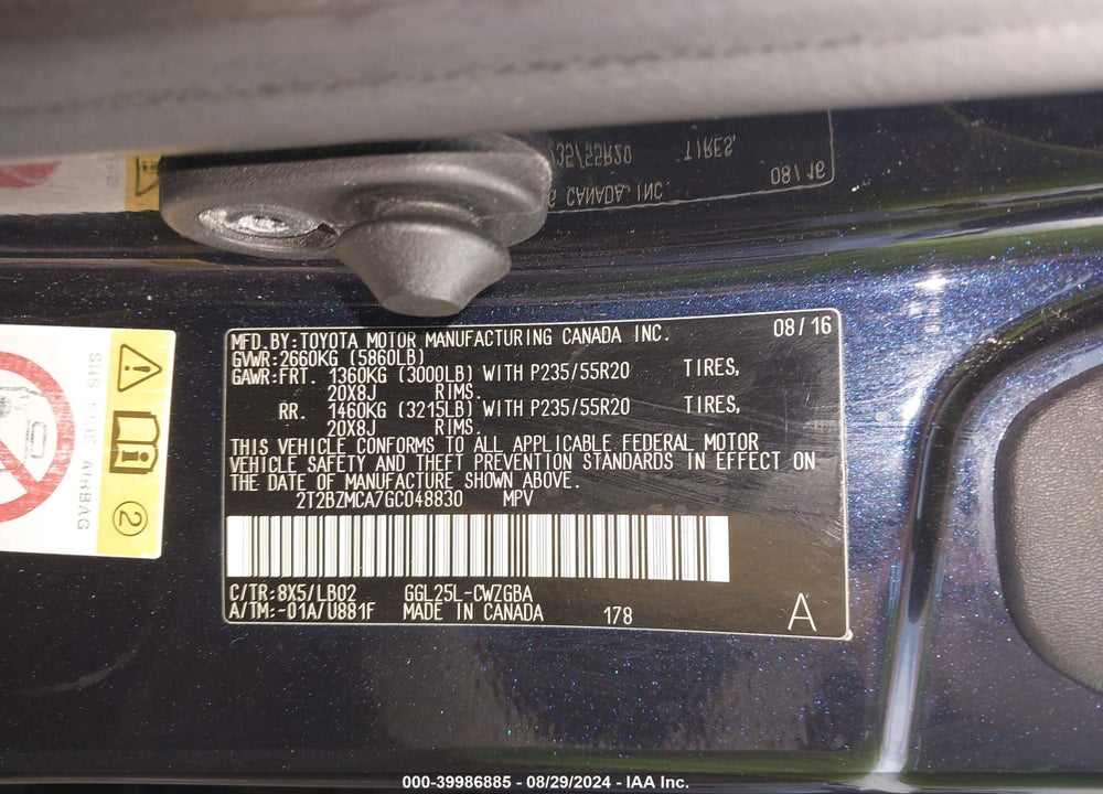 2016 LEXUS RX 350 F-SPORT VIN: 2T2BZMCA7GC048830
