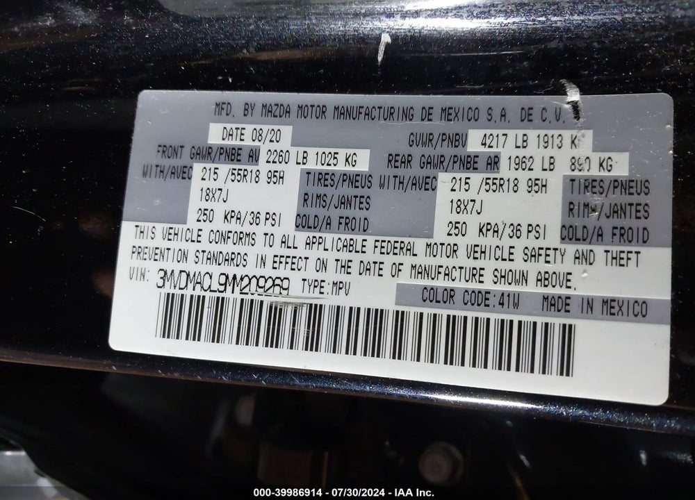 2021 MAZDA CX-30 PREFERRED VIN: 3MVDMACL9MM209269