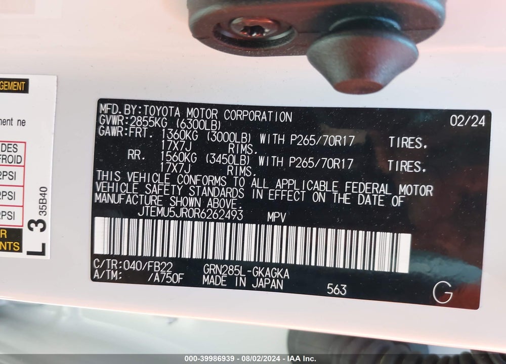 2024 TOYOTA 4RUNNER SR5 VIN: JTEMU5JR0R6262493