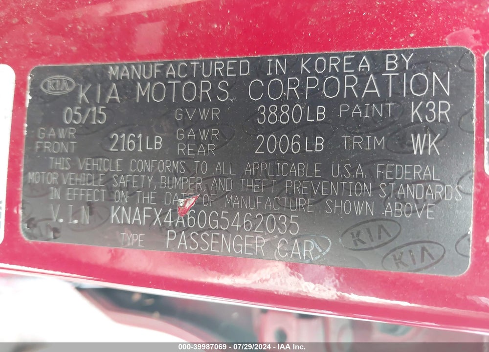2016 KIA FORTE LX VIN: KNAFX4A60G5462035