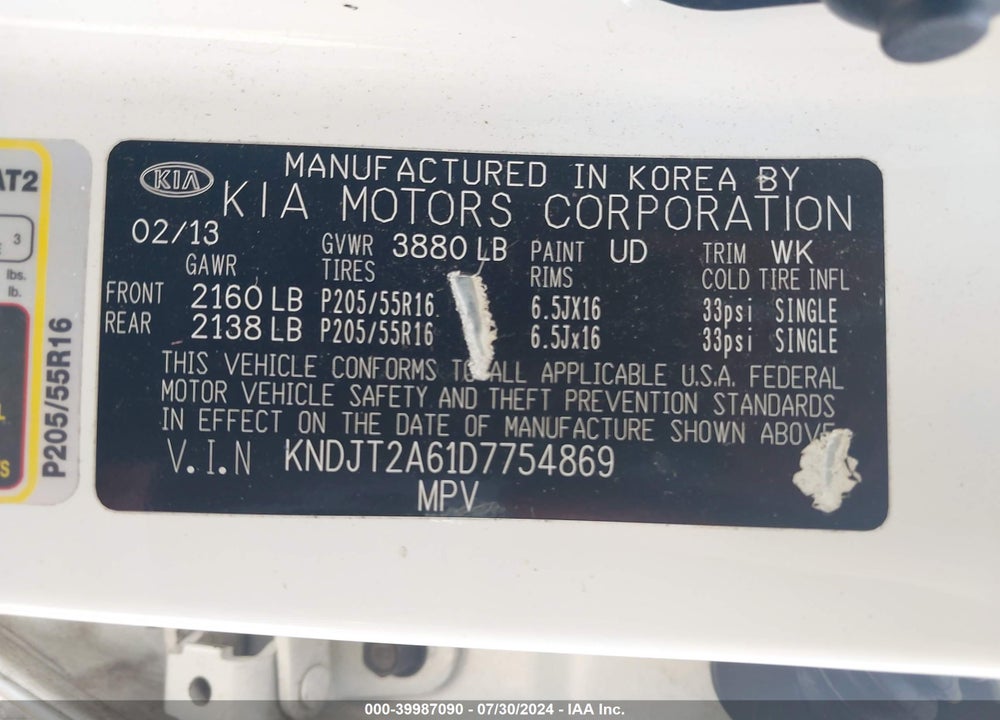2013 KIA SOUL VIN: KNDJT2A61D7754869