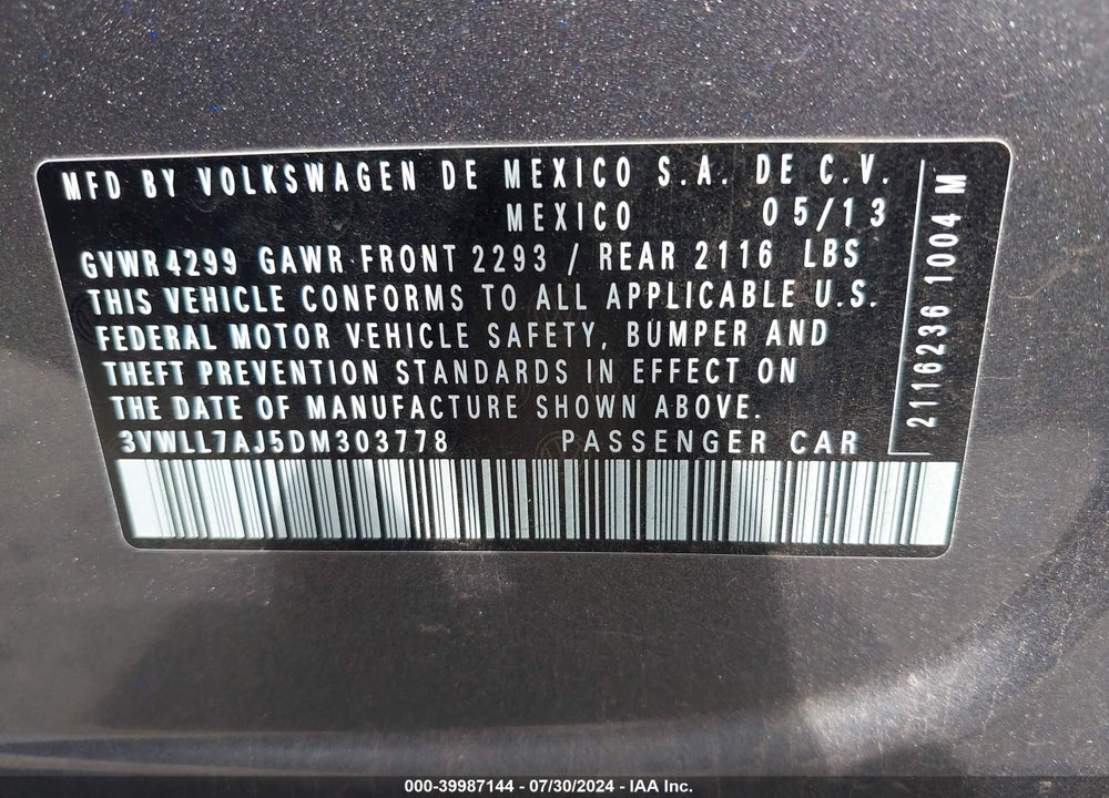 2013 VOLKSWAGEN JETTA 2.0L TDI VIN: 3VWLL7AJ5DM303778