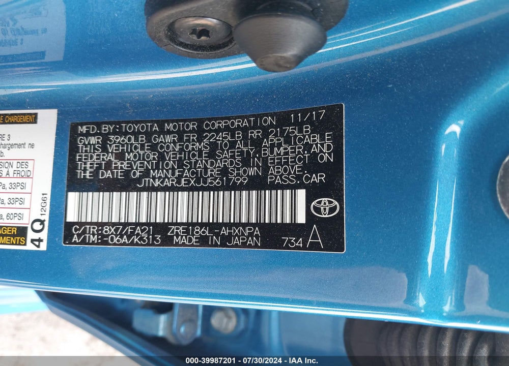 2018 TOYOTA COROLLA IM VIN: JTNKARJEXJJ561799
