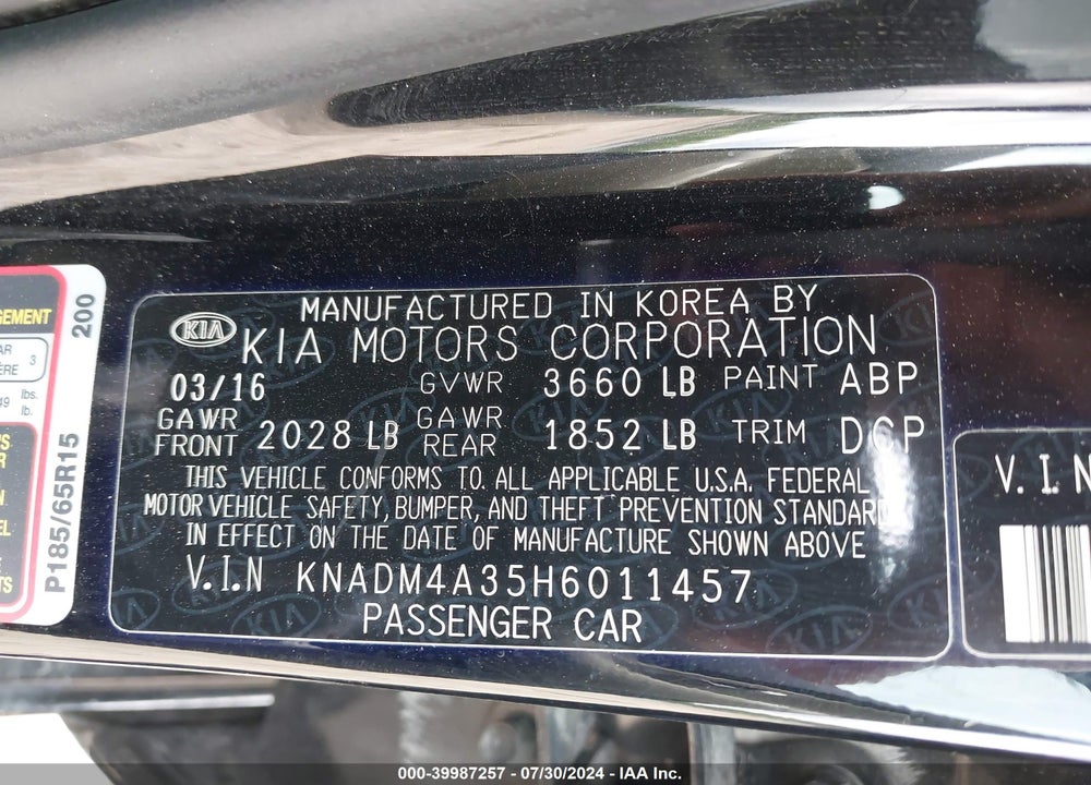 2017 KIA RIO LX VIN: KNADM4A35H6011457