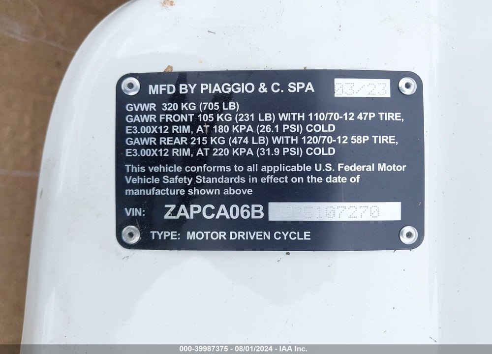 2023 VESPA PRIMAVERA/SPRINT 50 VIN: ZAPCA06B5P5107270