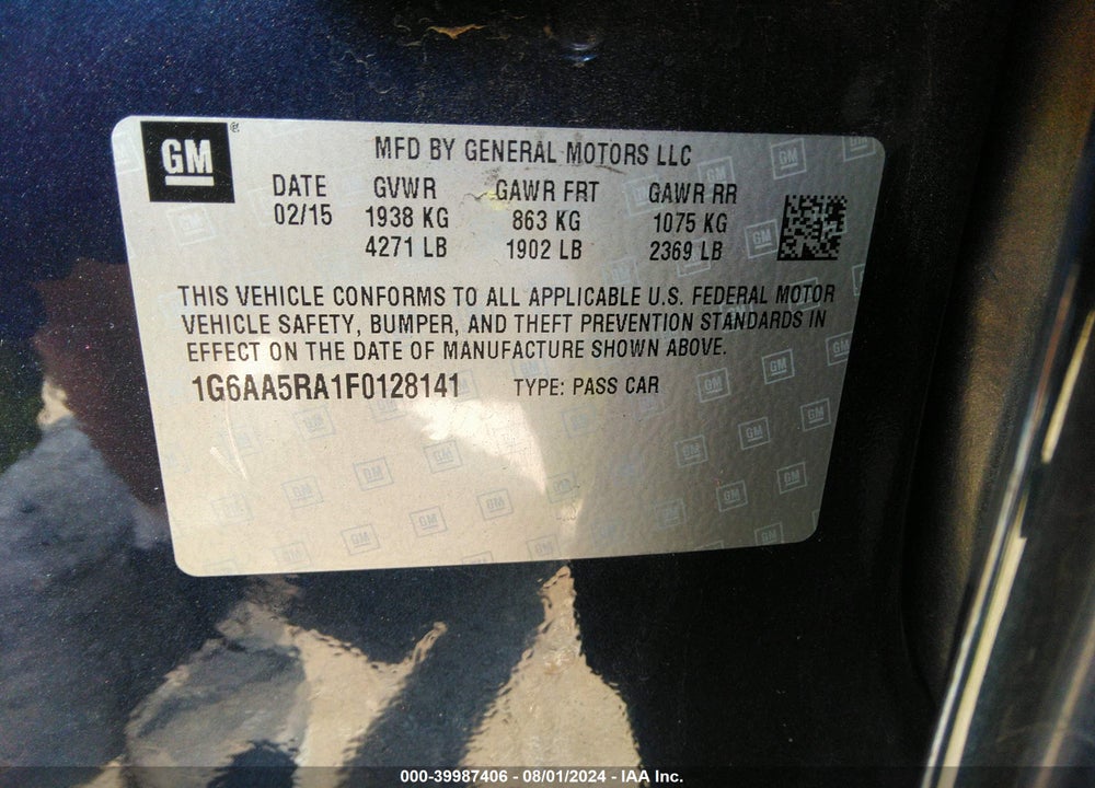 2015 CADILLAC ATS STANDARD VIN: 1G6AA5RA1F0128141
